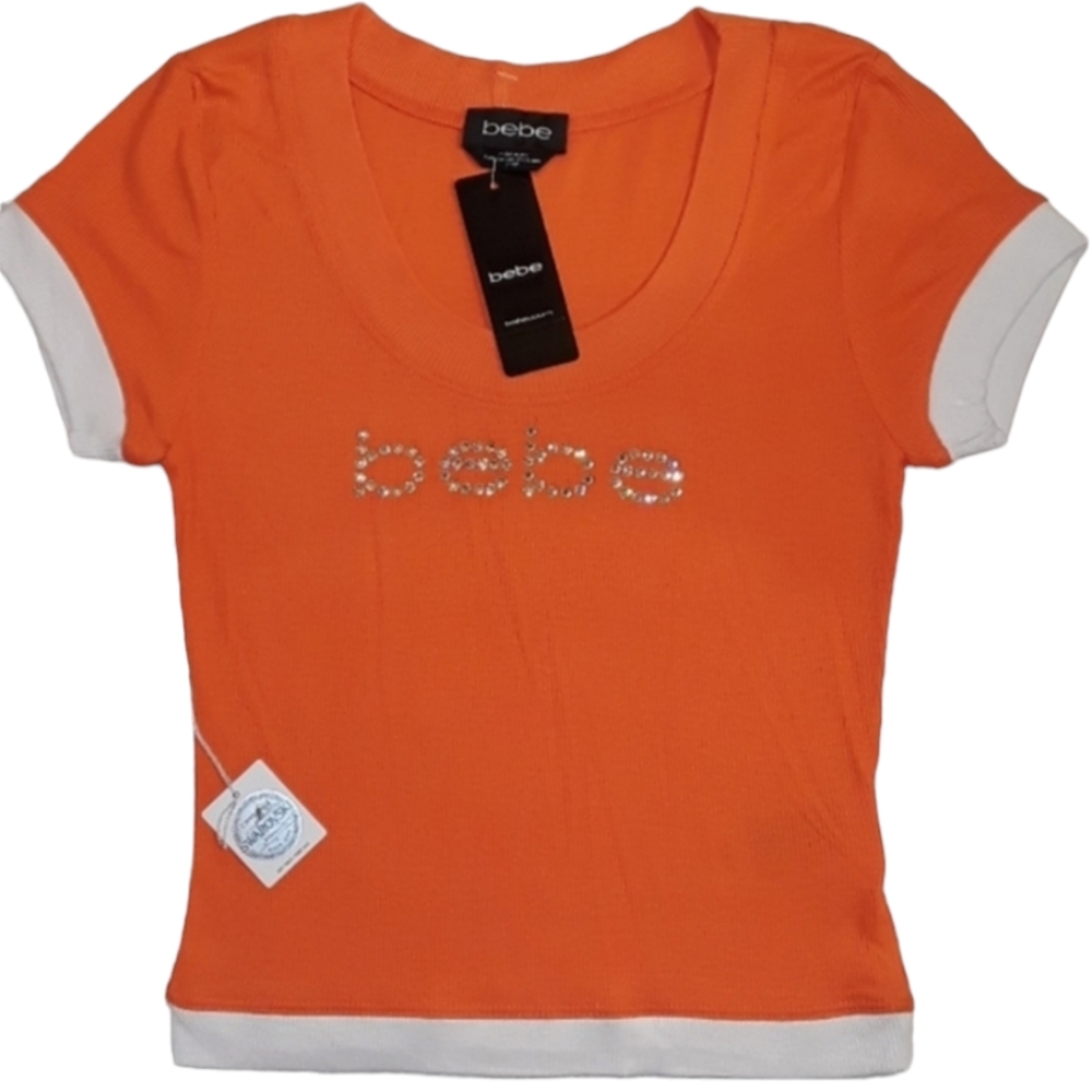 🆕️Bebe Logo Orange Semi Shortsleeve Crop Tee T-Shirt. Women's Size: XS